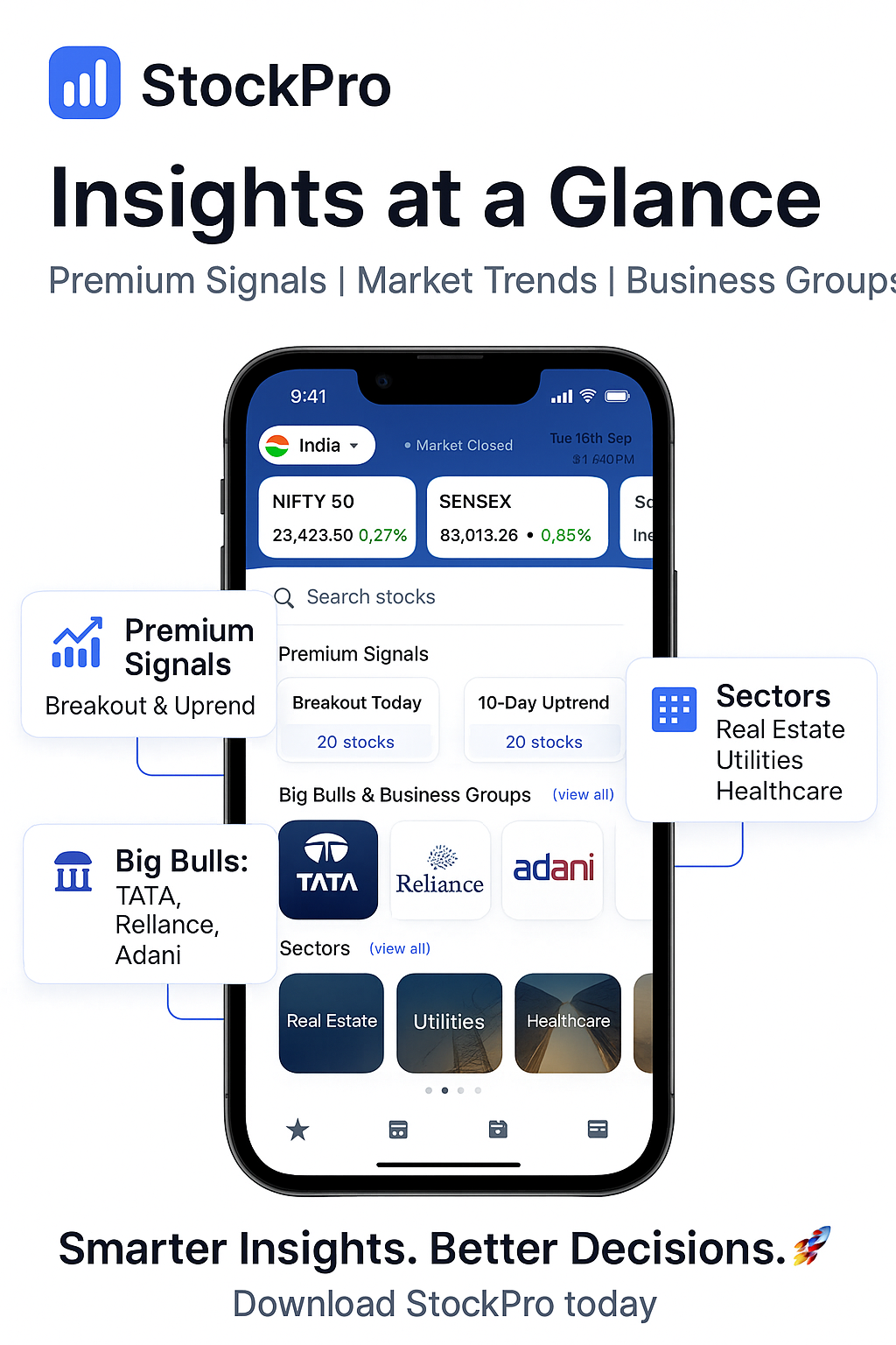 StockPro app — Browse sectors